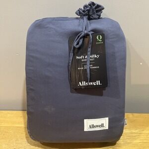 Allswell Soft & Silky 4-Piece Blue Gray Viscose Made from Bamboo Queen Set